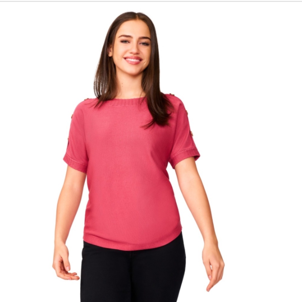 Melissa Paige Women's Button Detail Dolman Short-Sleeve Sweater-NWT - Picture 6 of 8